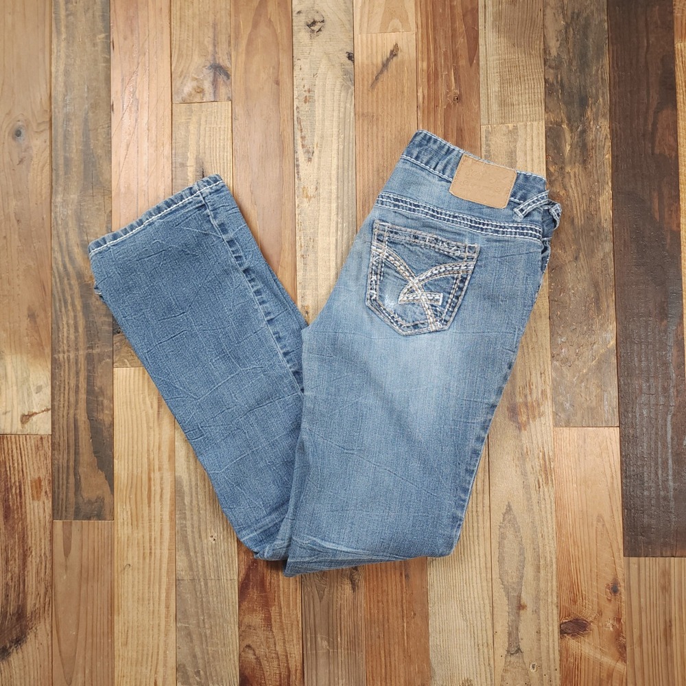Series 31 Amethyst Womens Distressed Bootcut Jeans Blue Thick Stitch Size 3
